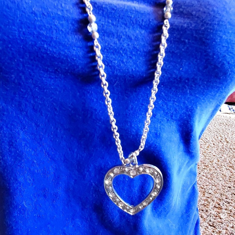 32" Silver Tone Large Heart Theme Pendant Necklace
